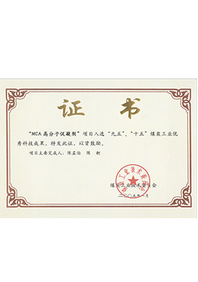 2005年1月MCA高分子促凝劑獲“九五、十五”科技成果獎
